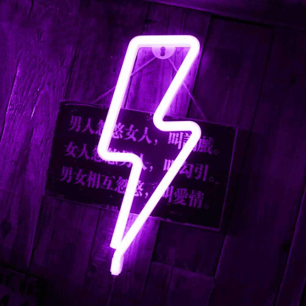 Flash Shaped Neon Lights USB Battery Operated Hanging Night Lamp (Purple)