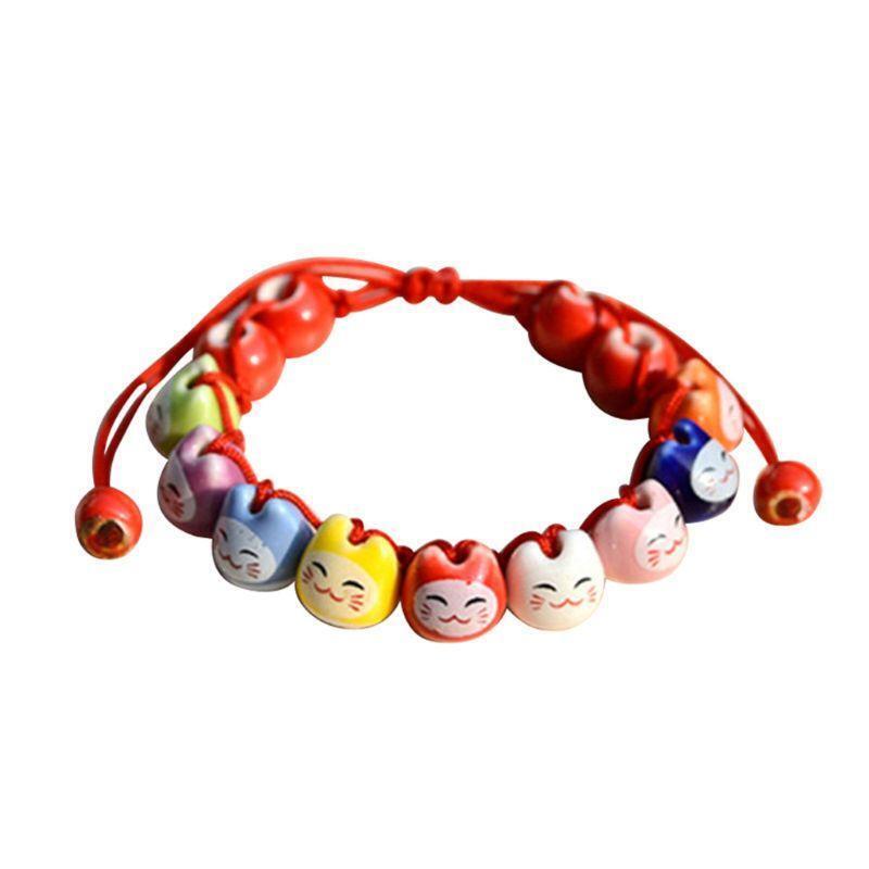 Fashion Girl /Women Cute Lucky Cat Ceramic Red Rope Bracelet Gift for Girlfriend