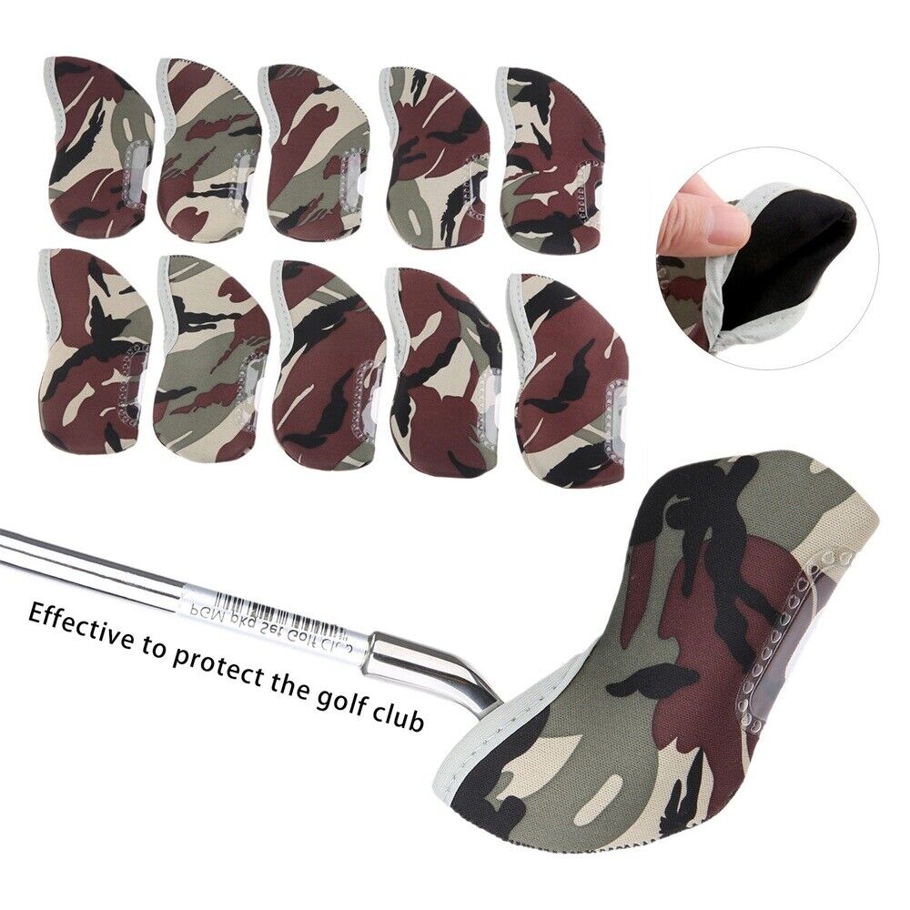 Golf Club Head Cover Transparent Window Iron Protective Headcover Camo 10Pcs/Set