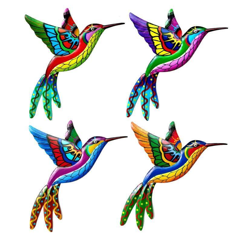 Wrought Iron Hummingbird Ornament 4pcs/set Metal Wall Art Decor Hanging Pendants