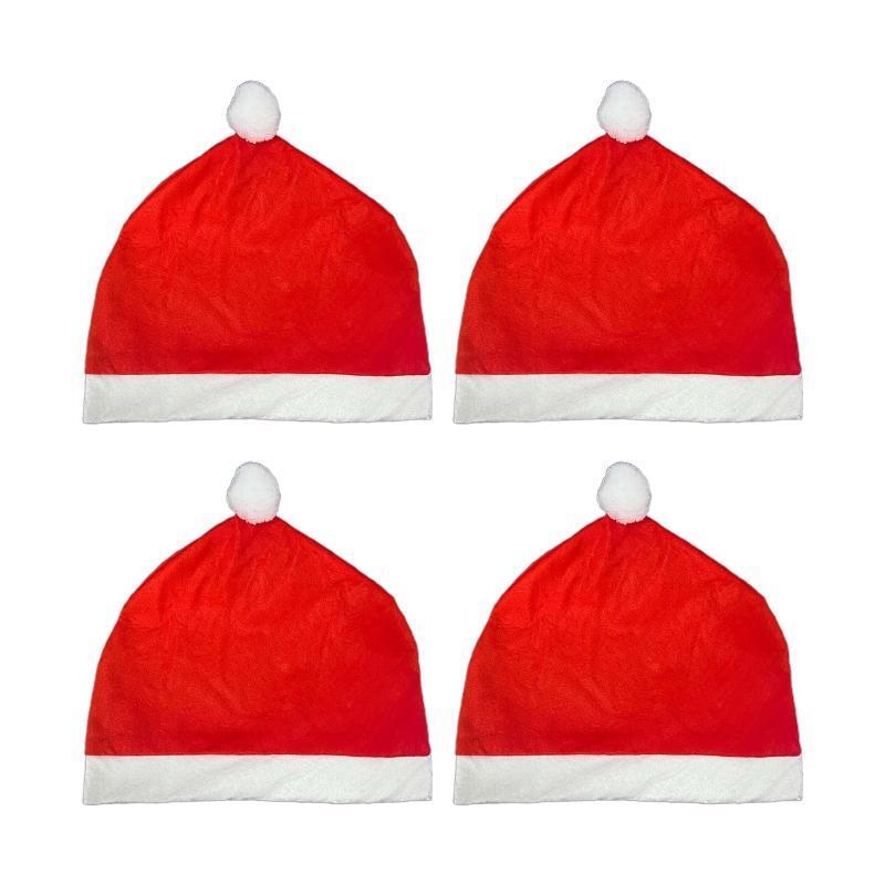 Christmas Santa Hat Car Headrest Cover 4pcs Home Holiday Party Backdrop Decor