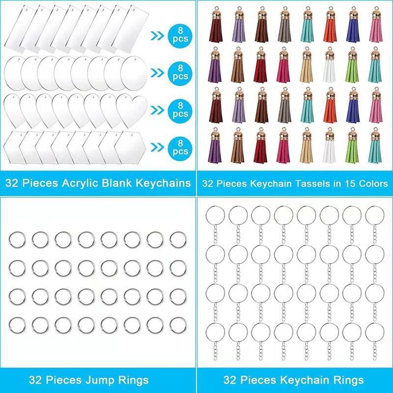 128 Pcs Acrylic Keychain Blanks Clear Keychains for Vinyl Kit DIY Keychain Craft