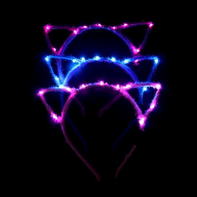 1Pc Women Girls LED Flashing Cute Pointed Cat Ears Hair Hoop Glowing String