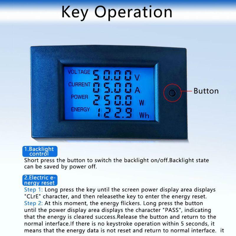 Digital Wattmeter DC 20A 2000W Power Panel Meter Monitor Power Energy Voltmeter