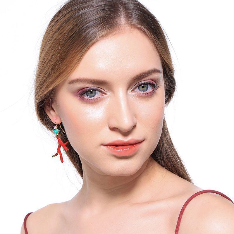 Fashion Coral Antlers Dangle Earrings Red Enamel Drop Earrings Gifts for Girls