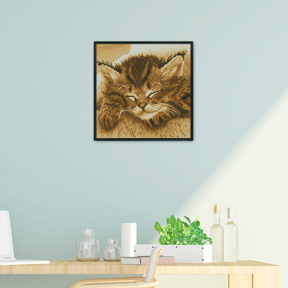 Cross Stitch Kits DIY Sleep Cat 14CT Stamped Embroidery 22 X 22cm (DA243)