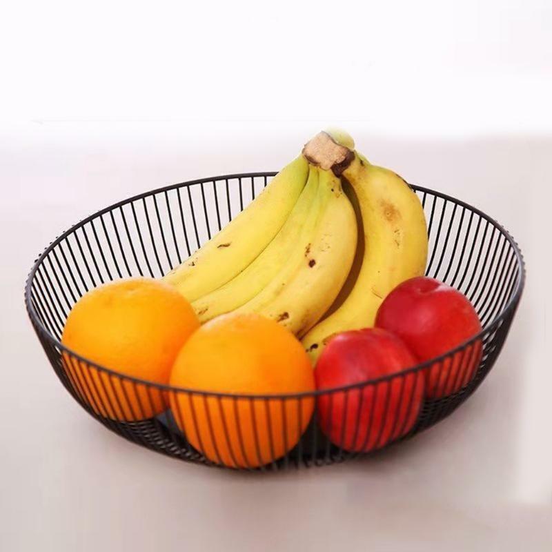 Wrought Iron Fruit Basket Metal Wire Round Openwork Drain Bowl Snacks Storage