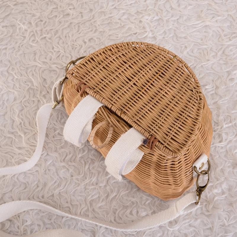 Portable Rattan Basket Shoulder Bag with Long Strap Kids Woven Basket Bag Props