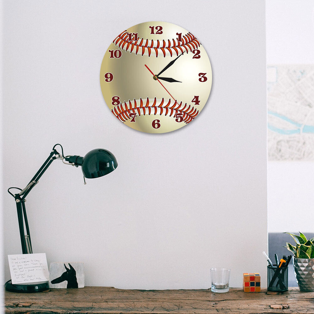 Wall Clock Acrylic Silent Non Ticking for Living Room Baseball Fan Gifts