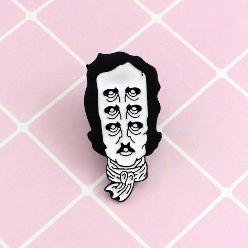 Edgar Allan Poe Enamel Lapel Pin Multiple Eyes Old Man Head Scarf Brooch Jewelry