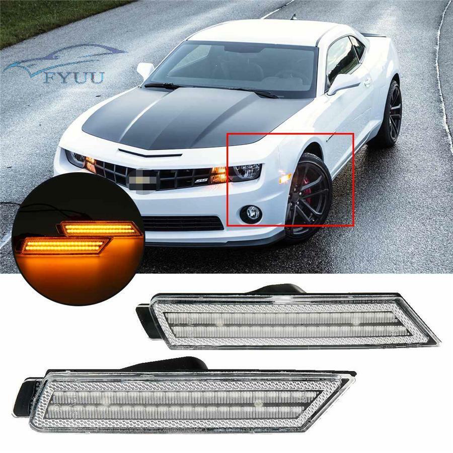 12V Signal Light Smoked LED Side Marker Front Amber For Chevy Camaro 2010-2015