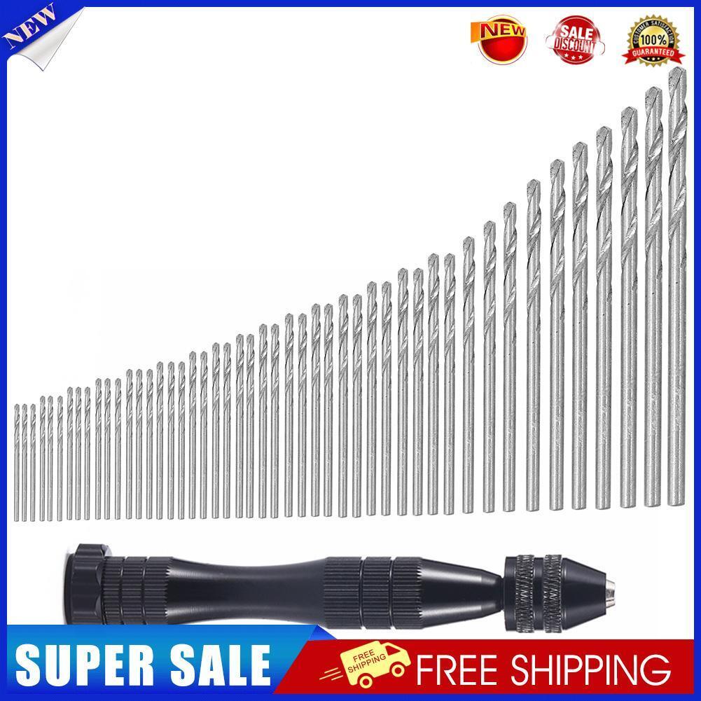Manual Twist Drill Bit Set+Mini Hand Drill with Keyless Chuck for 0.3-3.4mm
