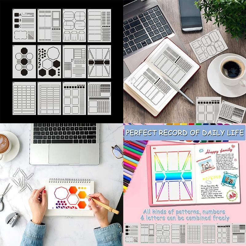 12 PCS Creative Personal Planner Diary Painting Stencil Kit for DIY Scrapbooking