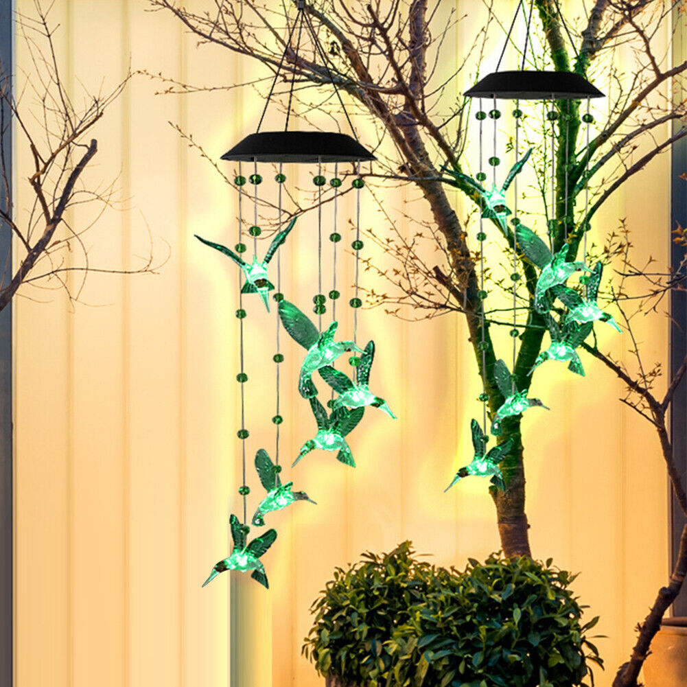 LED Solar Wind Bell Hummingbird Hanging Ornaments Outdoor Garden Wind Chime