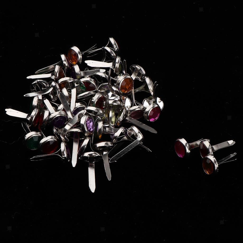 100 Pieces Assorted Color Metal Rhinestone Head Brads Paper Fasteners 7mm