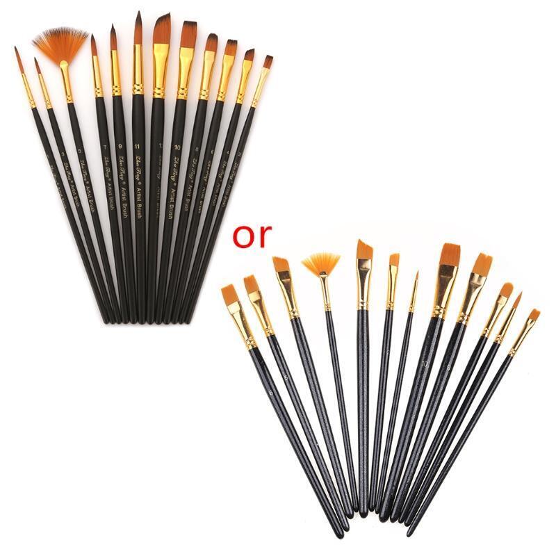 12pcs Nylon Hair Wooden Handle Watercolor Paint Brush Pen for DIY Oil Acrylic