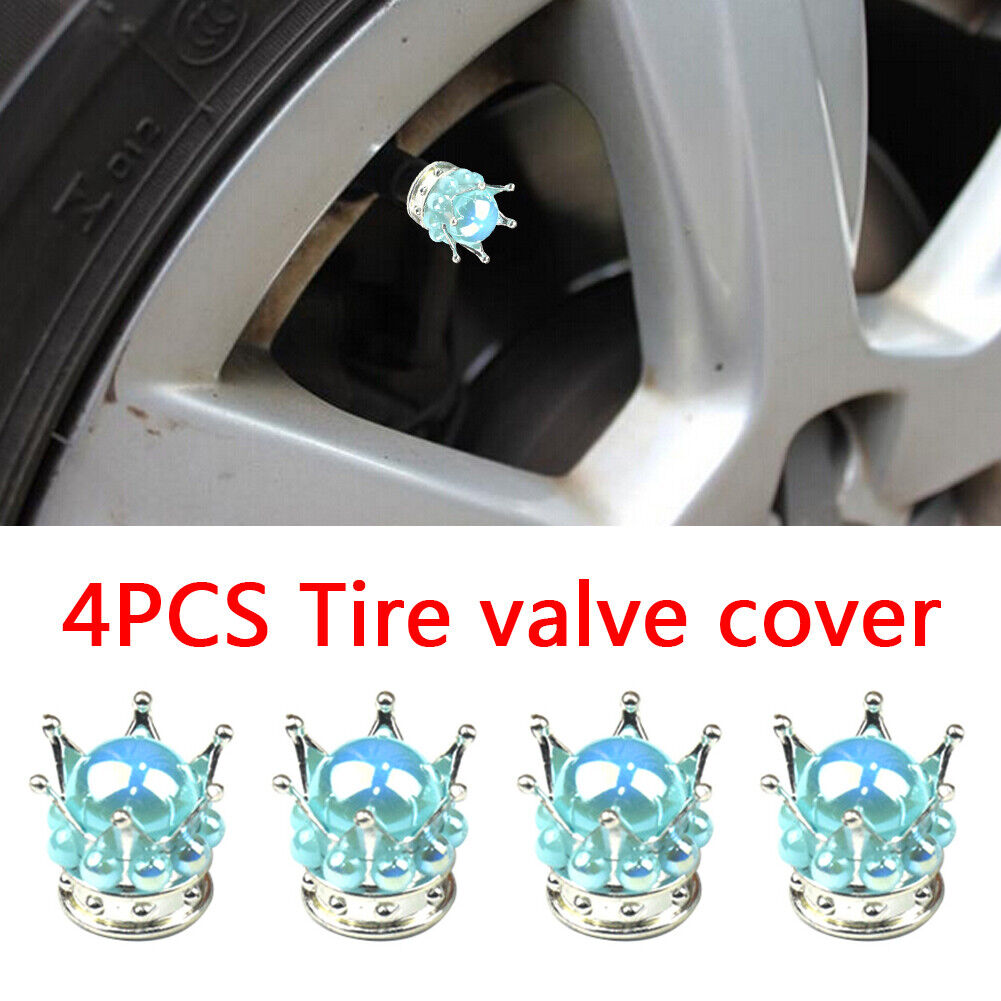 4pcs Universal Crown Car Tyre Valve Caps Dustproof Valve Cover Cap (Blue)