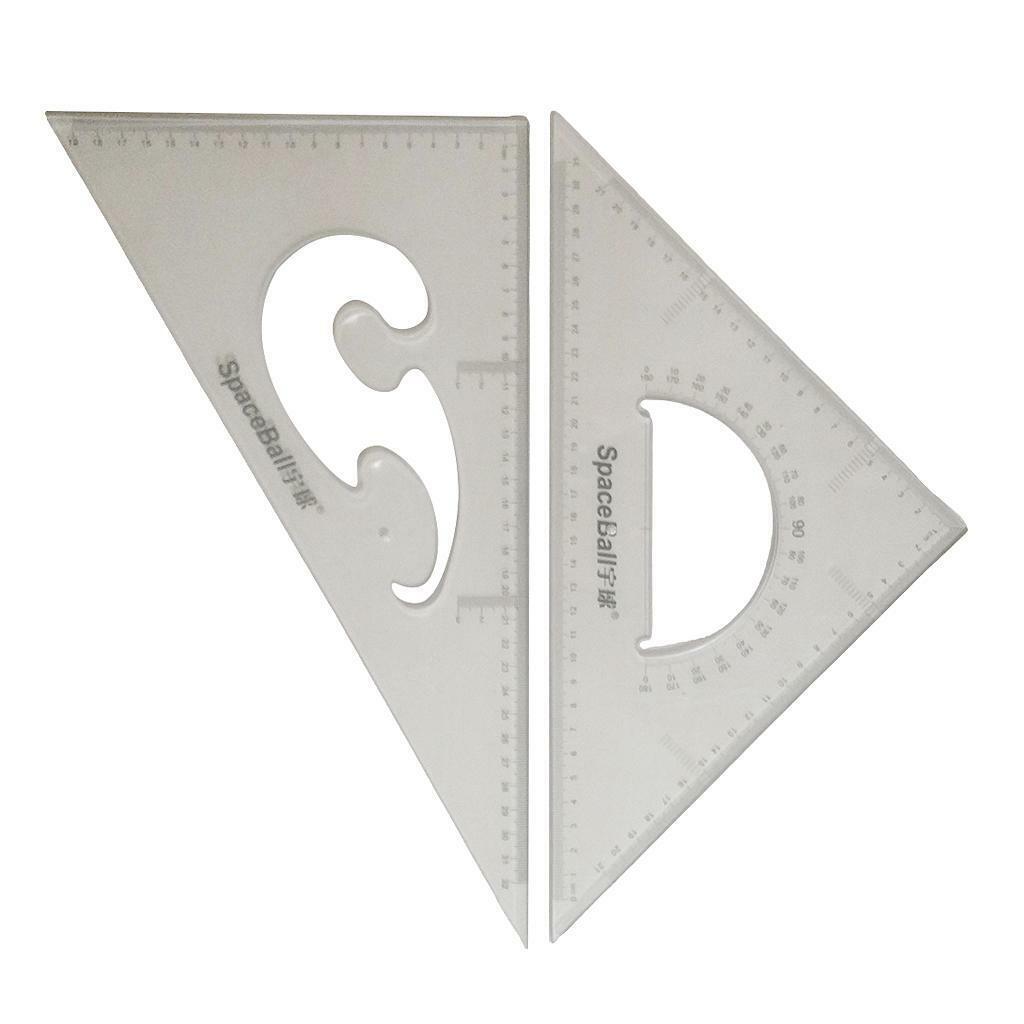 2Pcs Clear Geometry Triangle Ruler protractor  Students Tools