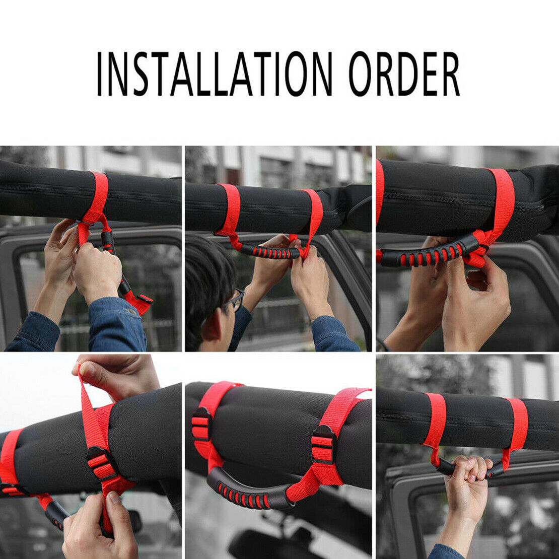 2pcs Red Roll Bar Grab Handle Grip Handle fit for Jeep Wrangler CJ YJ TJ JK JL