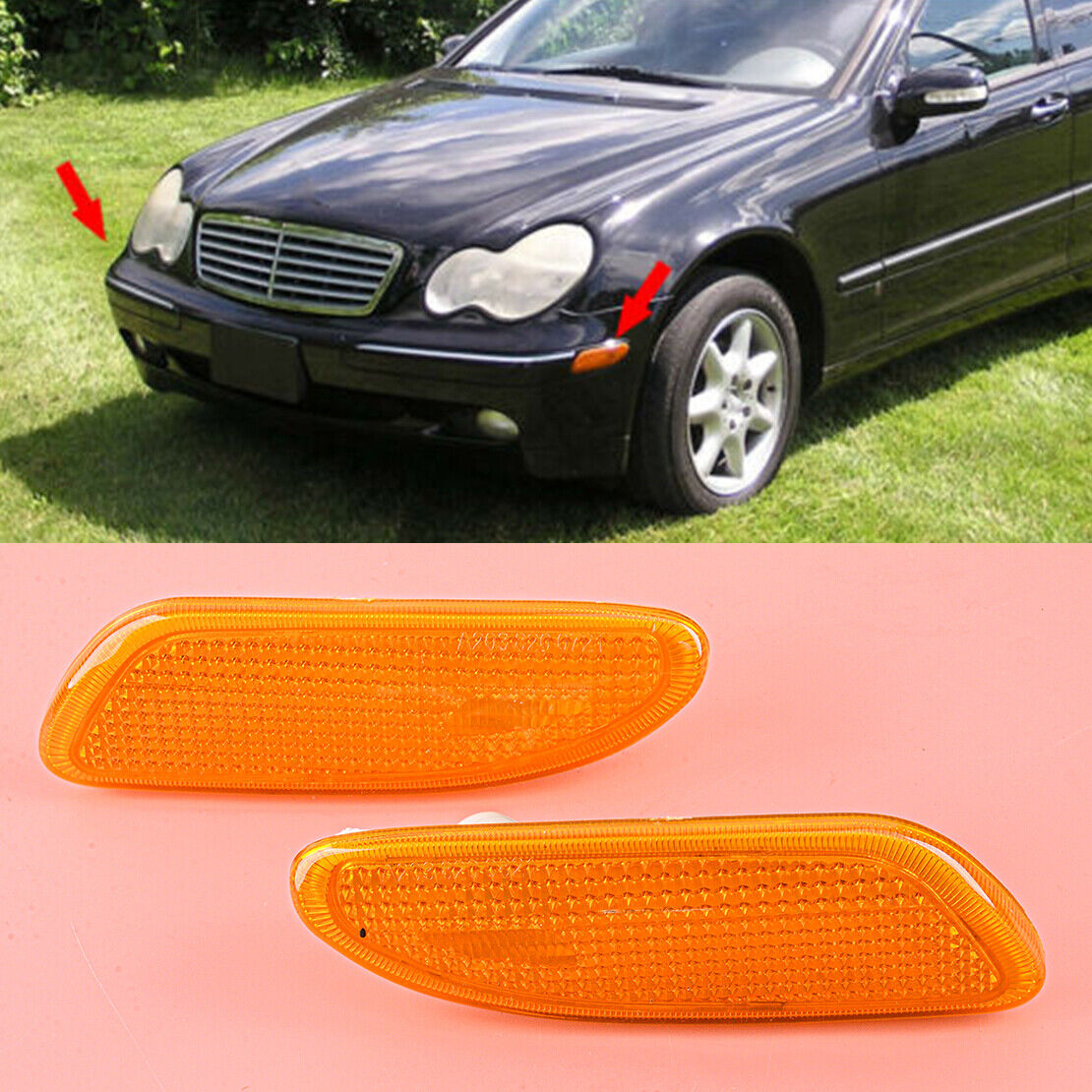 1Pair Side Marker Turn Signal Light Lens Fit for Benz C-Class W203 2001-2007