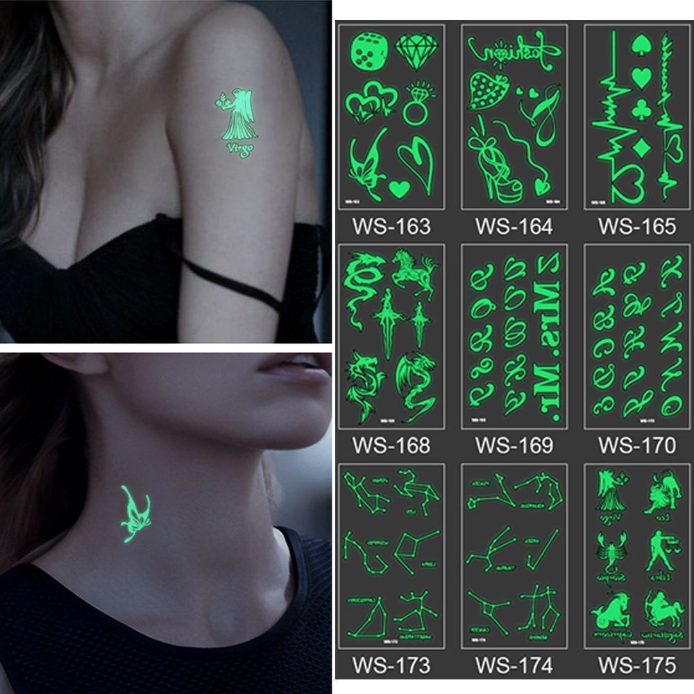 New Waterproof Temporary Luminous Stars Flowers Body Tattoos fluorescent notes