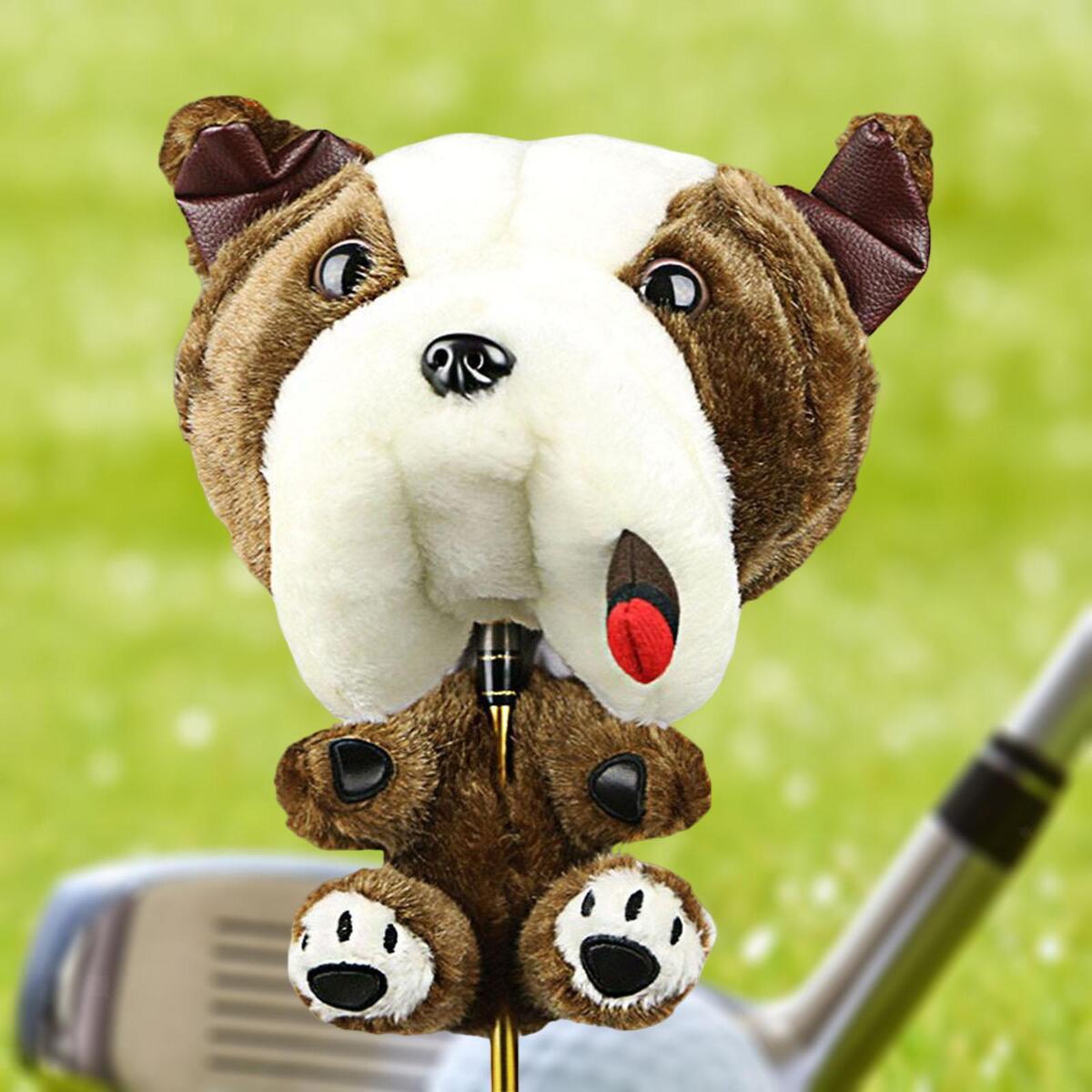 Funny Golf Club Head Cover Protection Plush Dog Shaped Golf Wood Headcover