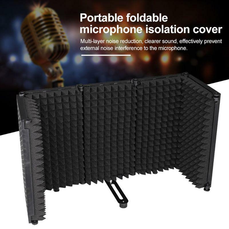 Portable Microphone Isolation Shield Adjustable Angle Foldable Cover Wind Screen