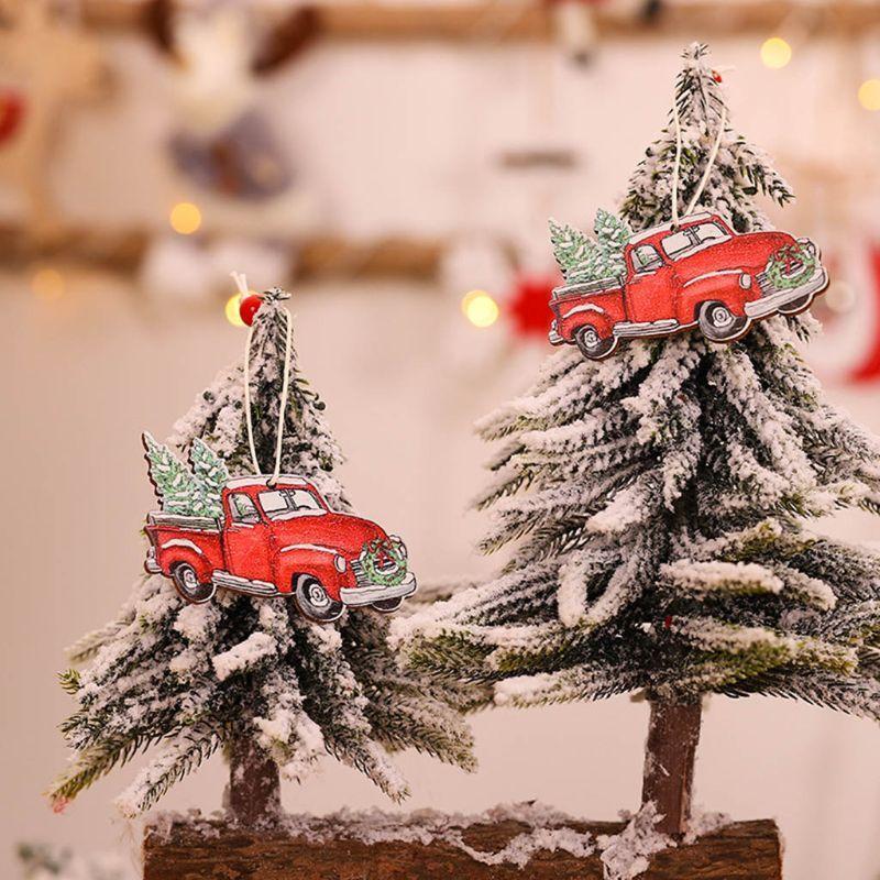 12pcs Wooden Painted Colorful Car Christmas Tree Pendant Ornaments Xmas New Year