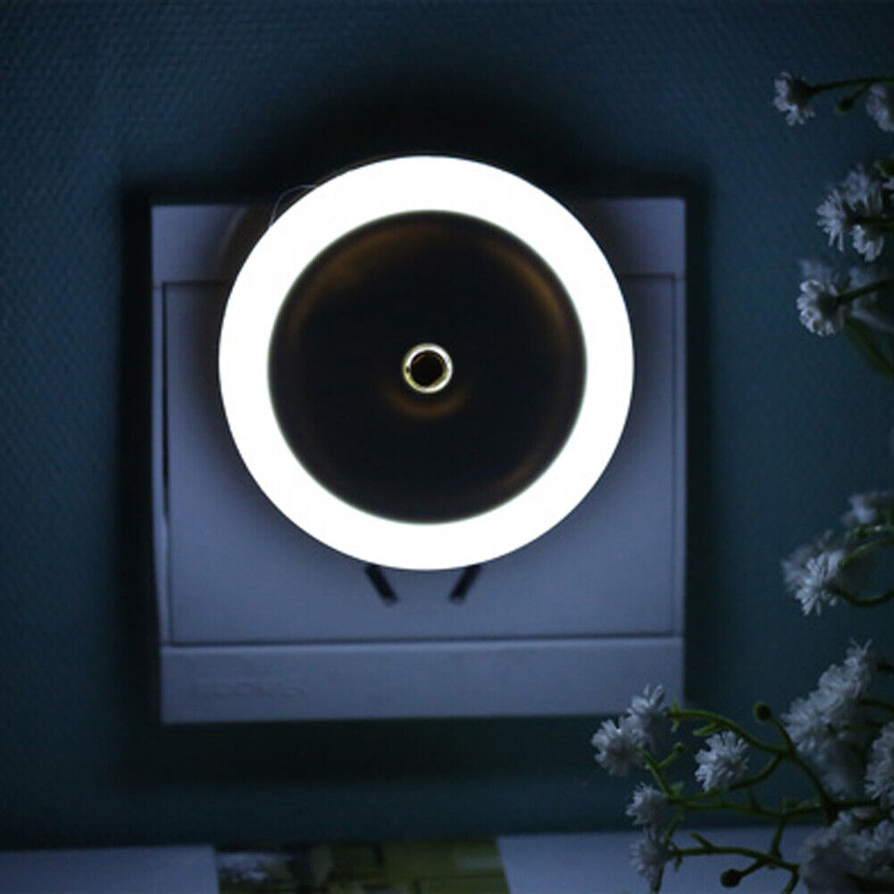 LED Light Sensor Control Night Light Round Bedroom Lamp (White)(US plug)
