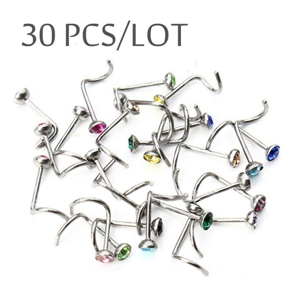 Fashion Surgical Steel Nostril Hoop Nose Piercing Crystal Screw Stud Nose Ring