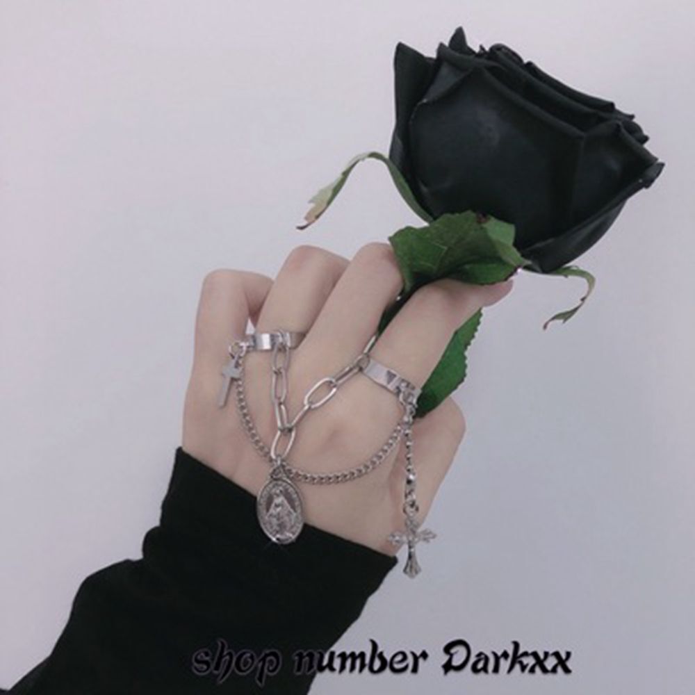 Open Finger Ring Cross Virgin Mary Pendant Multi-layer Chain Punk Rings