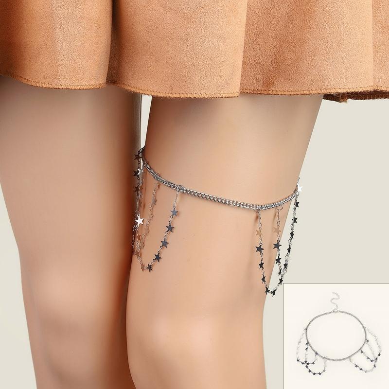 Solid Color Dangle Star Tassel Leg Harness Chain Gothic Thigh Chain for Bikini