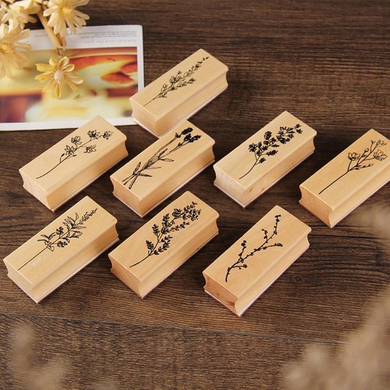 8 Pieces Wood Rubber Stamps Set  for DIY Crafts Diary Scrapbooking Card Making