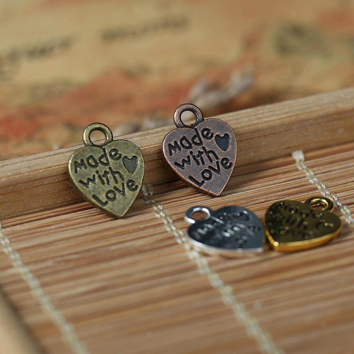 200Pcs Heart Charms for Jewelry Making Findings Made with Love Pendants