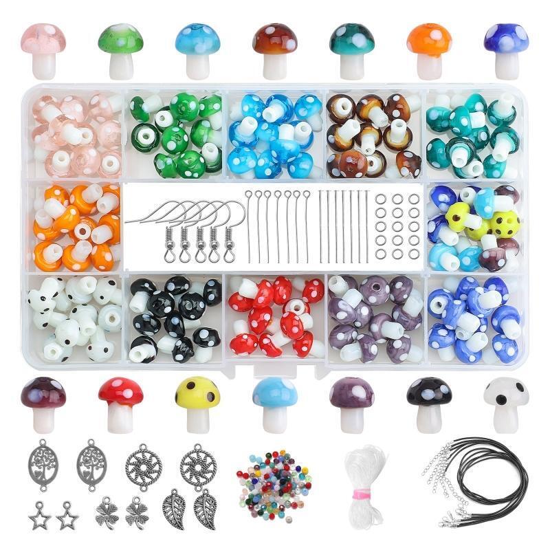 Mushroom Charms Glass Beads Mushroom Shape Spacer Loose Beads for DIY Jewelry