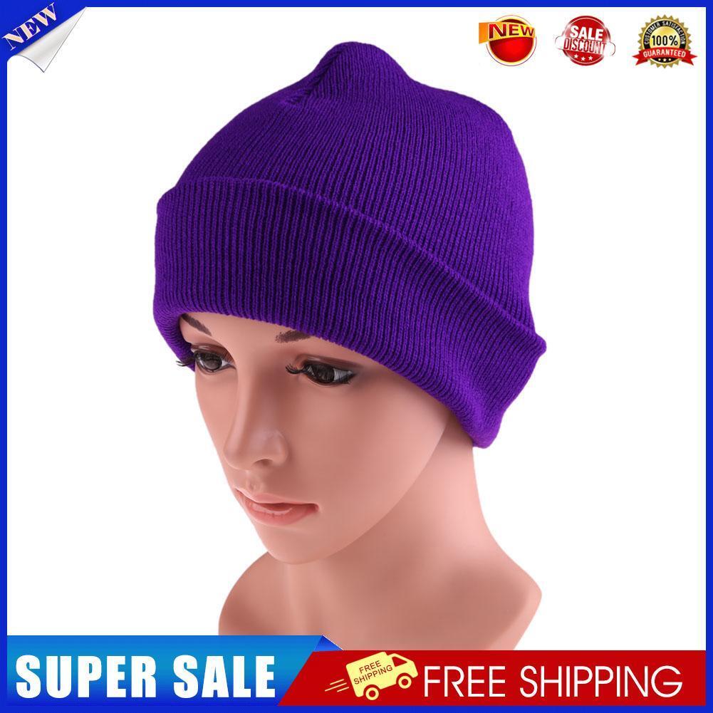 Men Women Beanie Knit Ski Cap Winter Warm Wool Hat Hip-Hop Bright Purple