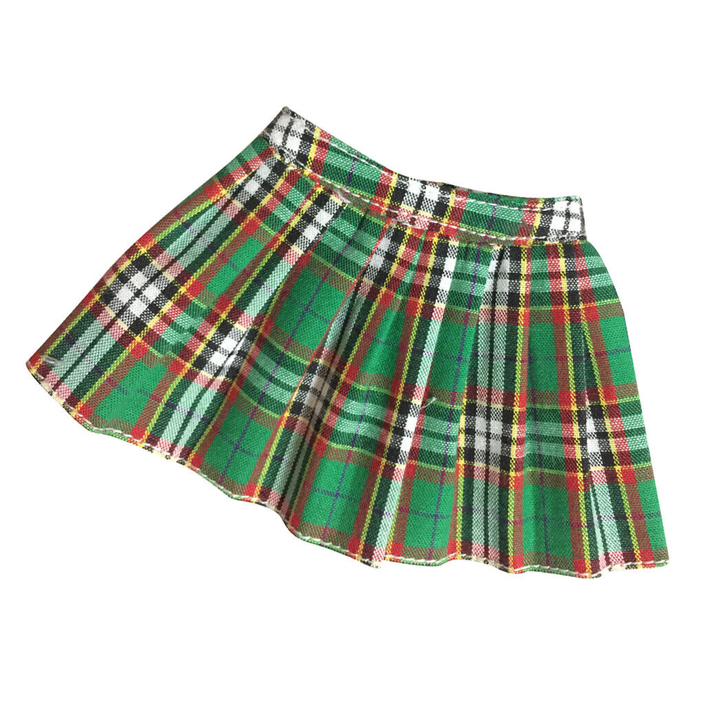 1/6 Scale Mini Plaid Skirt Dress for 12" Action Female Body Green Plaid