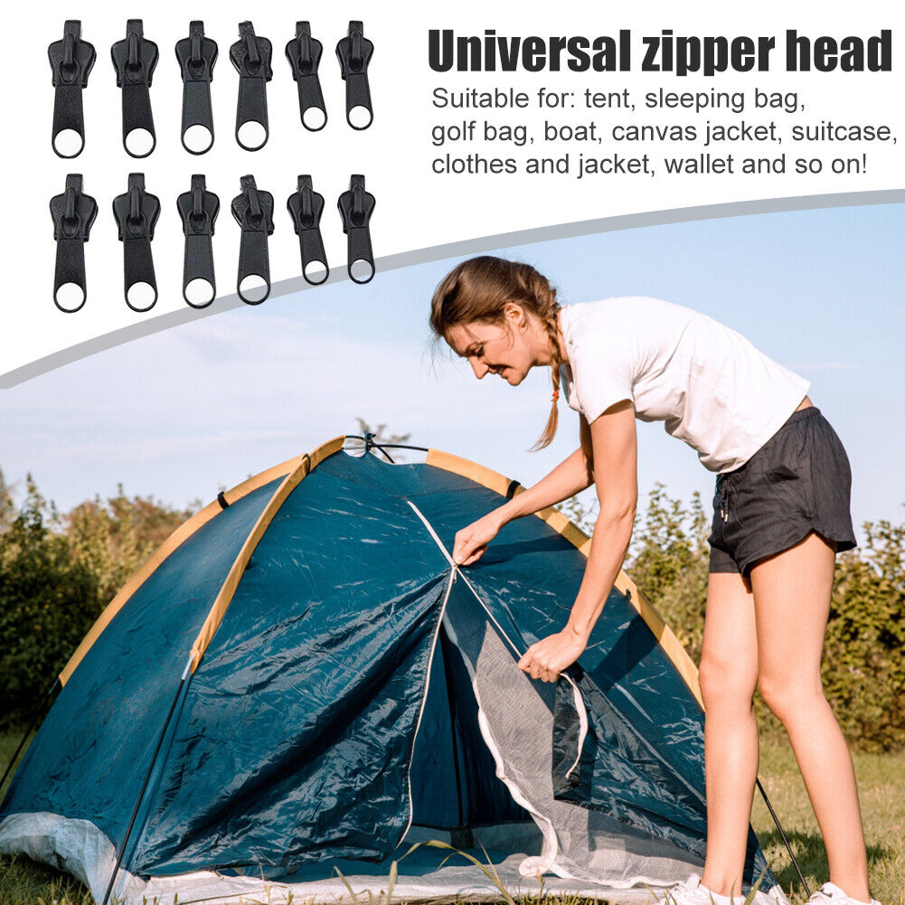 12pcs Zipper Slider for Tent Clothes Sleeping Bag Zip Replacement (Black)