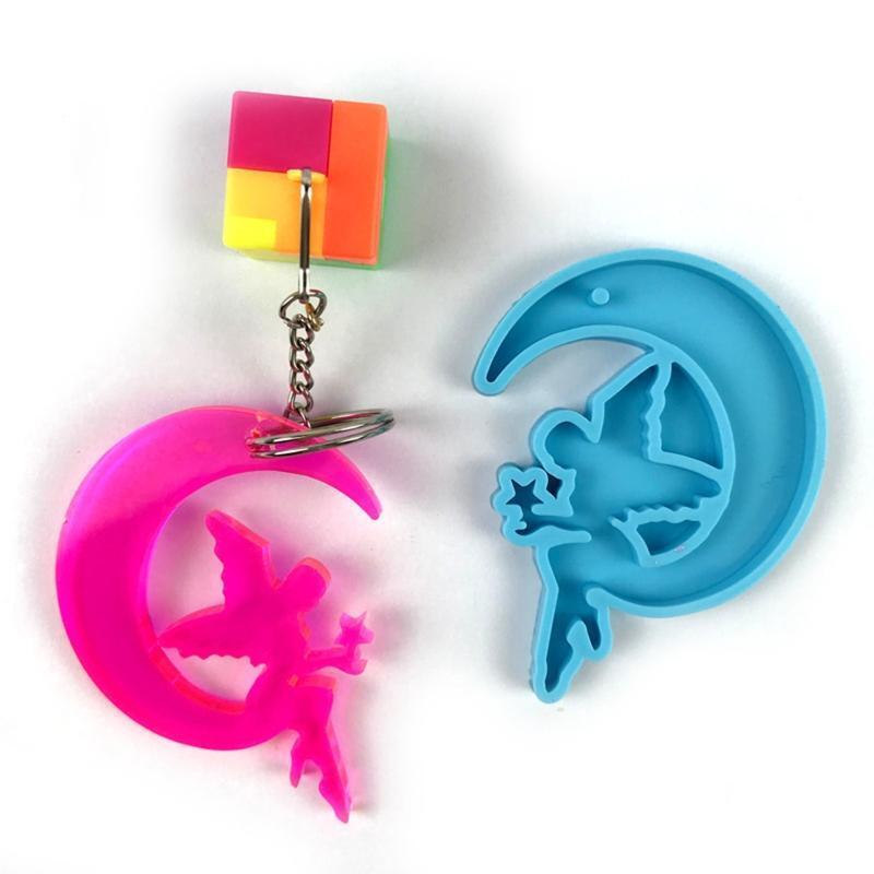 2Pcs Flower Fairy Keychain Pendant Moulds Angel Girl Shape Silicone Earring Mold