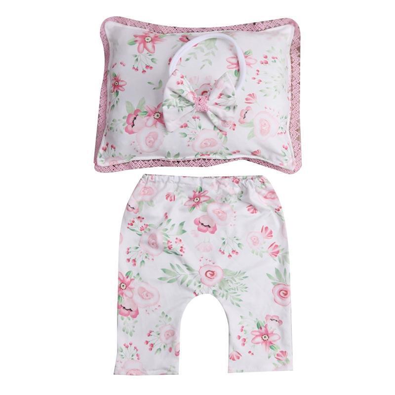 Newborn Photography Props Outfits 1Set Baby Girls Printed Bowknot Headband Kit