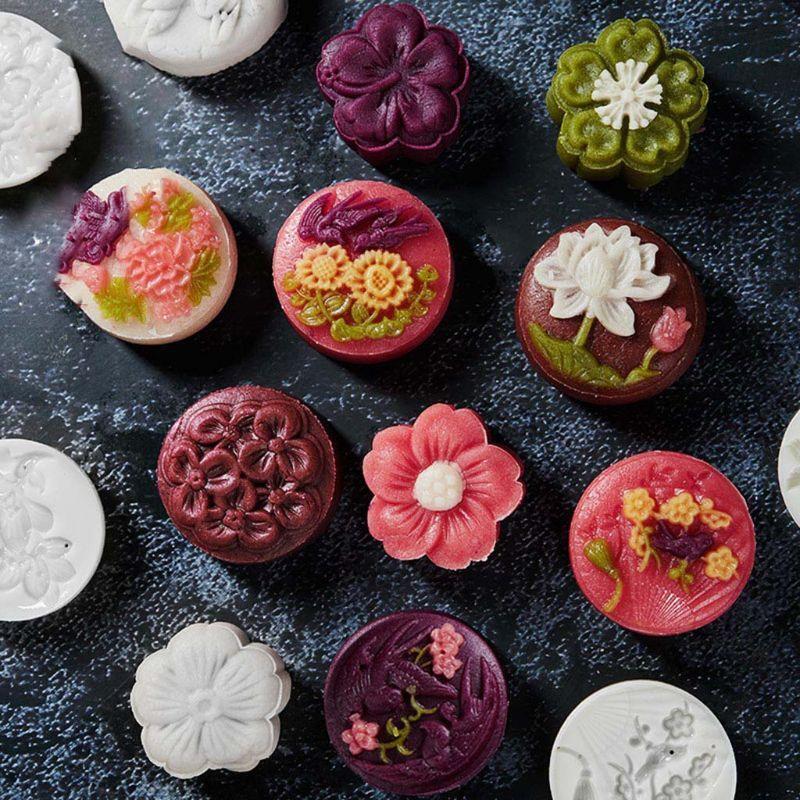 50g Moon Cake Mold 4 Plum Orchid Stamps Mooncake Hand Pressure Pastry Mould DIY