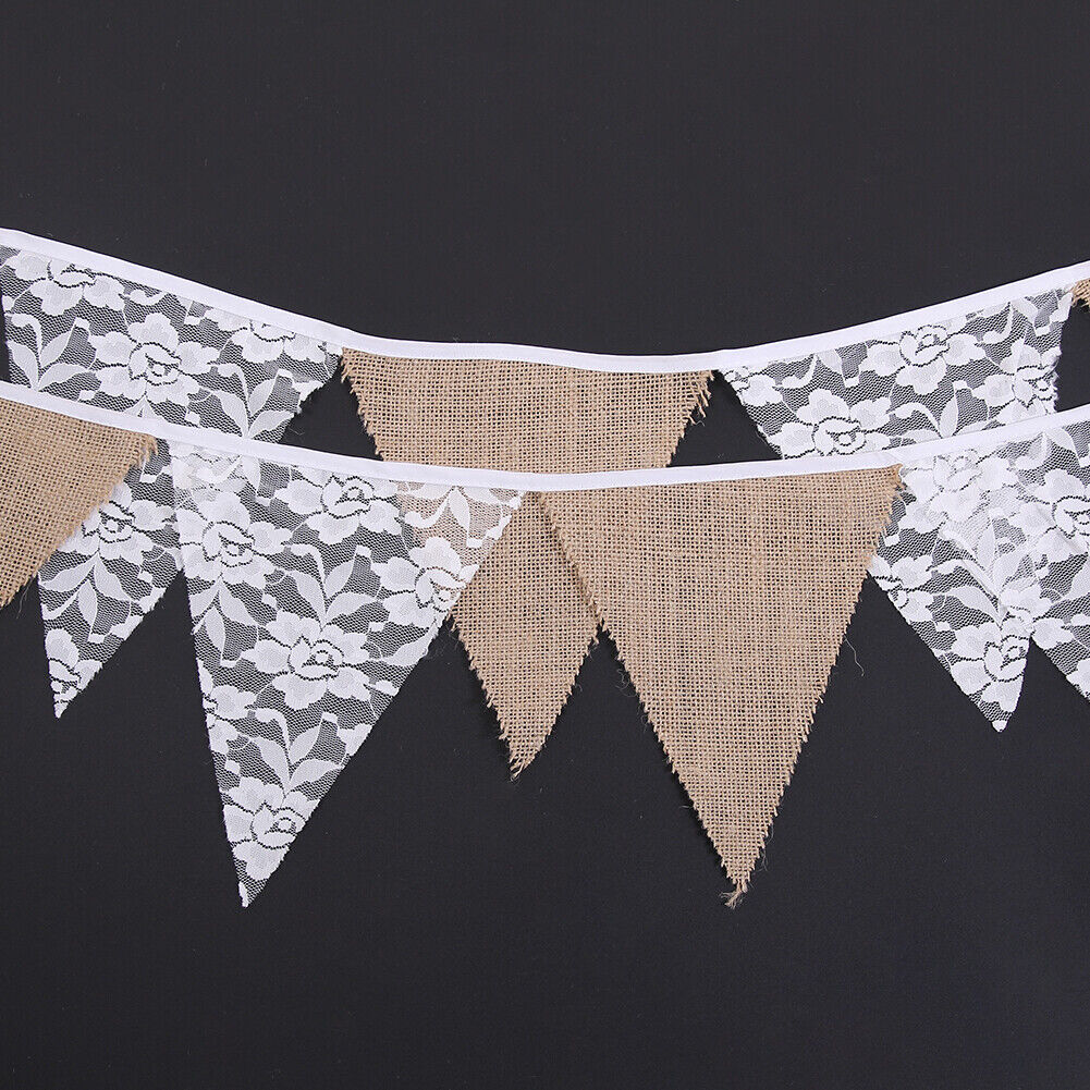 12 Flags Rose Leaves White Lace Party Wedding Pennant Bunting Banner Decor-