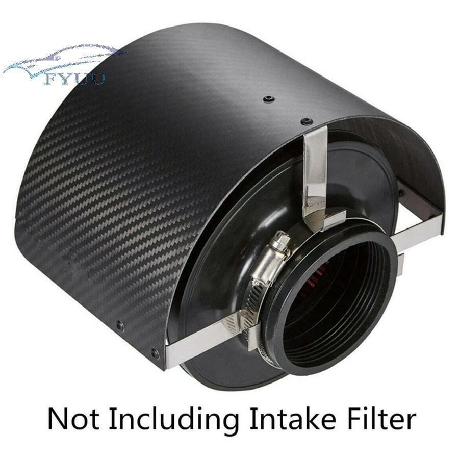 Car Air Intake Filter Stainless Steel Cover Heat Shield Matte Carbon Fiber Style