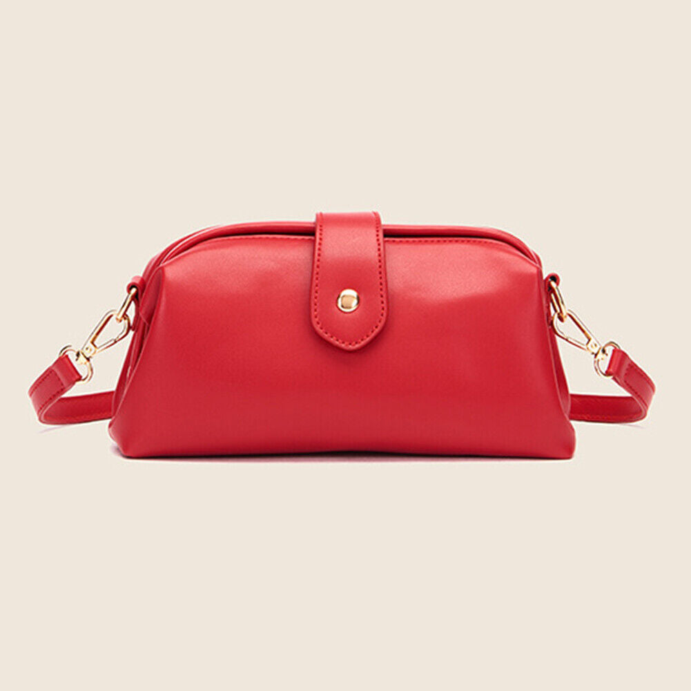 Women PU Leather Zipper Messenger Bag Solid Color Shoulder Bag (Red)