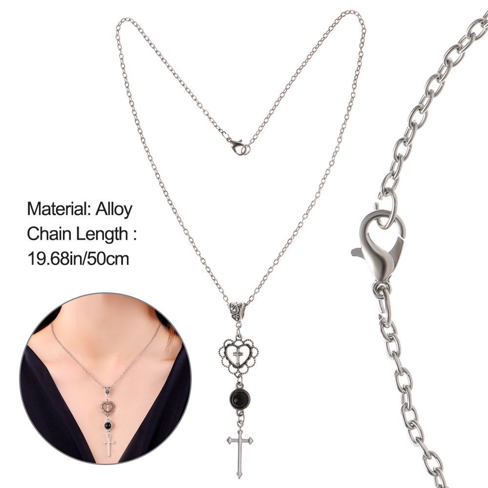 Party Punk Gothic Women Clavicle Chain Jewelry Heart Pendant Cross Necklace