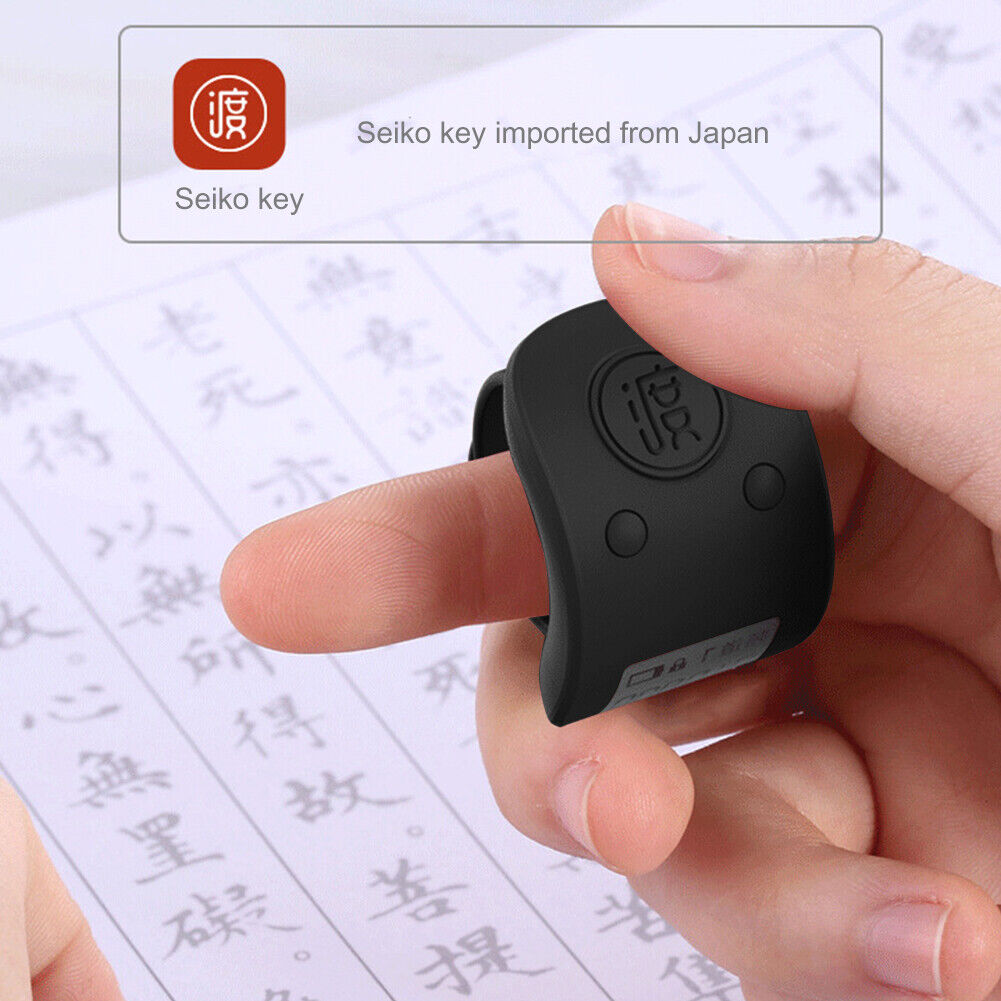 Portable Electronic Counter Ring USB Rechargeable 9-Digit Clicker (Black)
