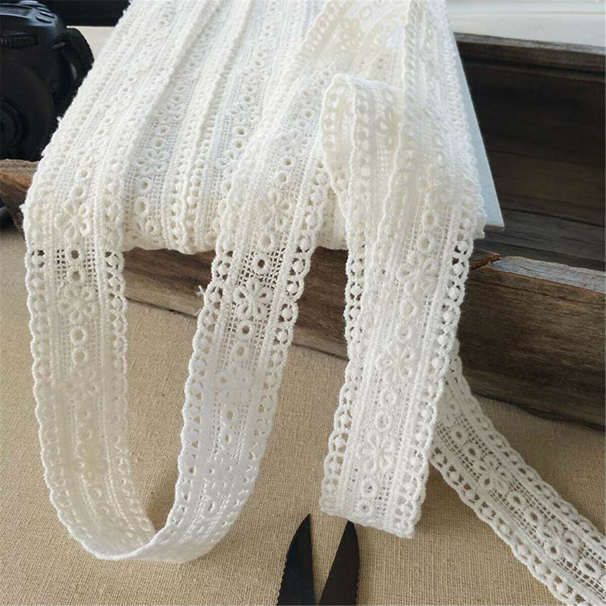 1 Yd Embroidered White Cotton Plum Floral Lace Edge Ribbon Trim Sewing DIY Craft