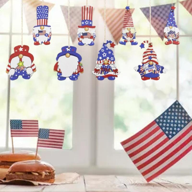 40Pcs Patriotic Gnome Wooden Ornament 4th of July Independence Day Elf Pendants
