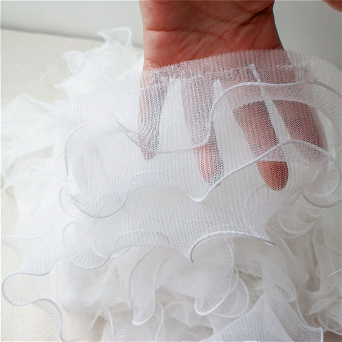 3 Layers Pleated Ruffle Lace Edge Trim Ribbon Fabric DIY Sewing Wedding Dress