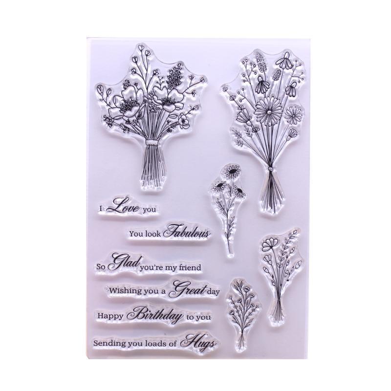 Flower Bouquets Blessing Words Clear Stamp Seal Handmade Crafts Embossing Decor